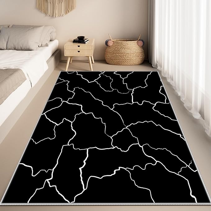 Abstract Rugs for Living Room - Modern Washable Area Rug, 6x8 Abstract Black and White Rug, Minimalist Rugs,Carpet Non Slip Home Decor