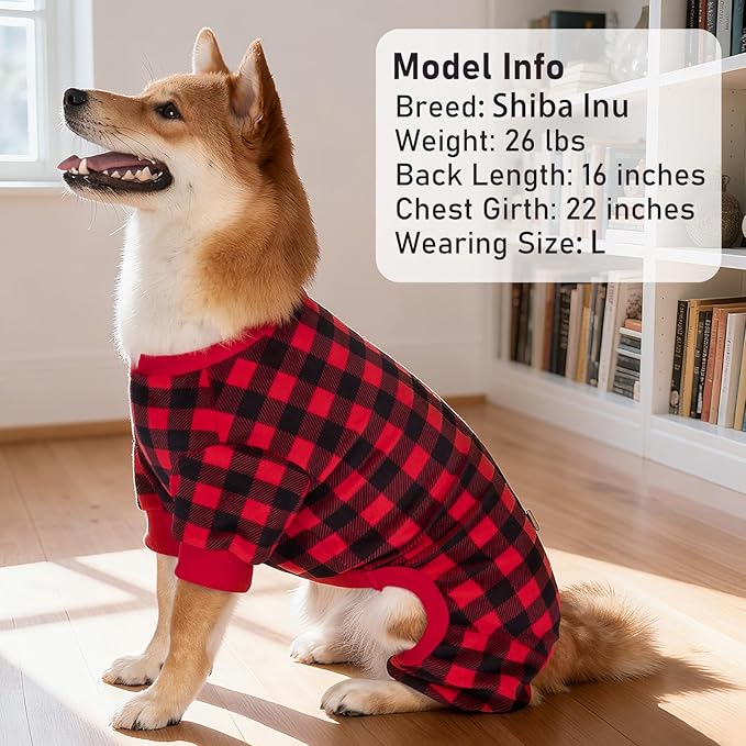 KYEESE Dog Pajamas Red Buffalo Check Puppy Pjs Comfy Doggie Costume Soft Dog Pajamas for Small Dogs Warm Pet Pjs Velvet 4 Legs Pet Jammies Stretchy Dogs Clothes,XS