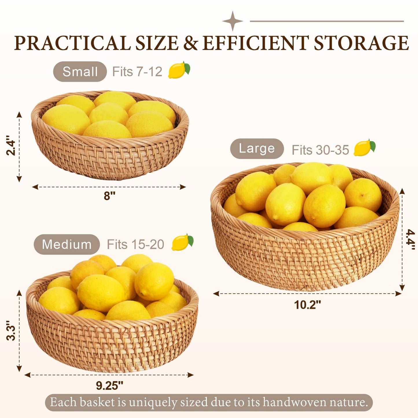 8" Round Small Wicker Basket, Artisanal Rattan Fruit Basket, Key Bowl for Entryway Table, Decorative Bowl for Kitchen Counter, Bedside, Living Room, Natural Woven Fruit Bowl, Purse Bowl, Bread Basket