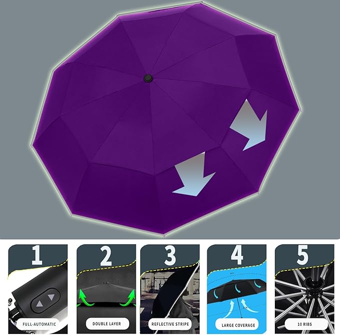 MRTLLOA 42/49 Inch Compact Windproof Travel Umbrella for Rain, Lightweight, Portable, Automatic, Strong, Waterproof Folding Umbrellas for Women, Men and Teenagers