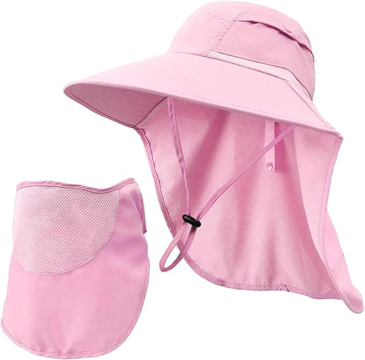 Sun Hats for Men Women Detachable Face Cover Wide Brim Fishing Hats with Neck Flap UPF 50+ Outdoor Safari Hats
