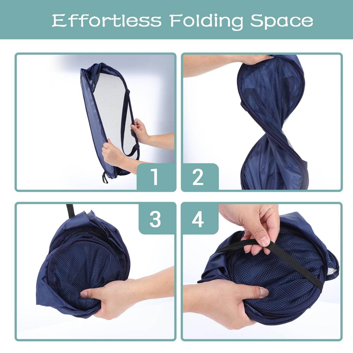HJZHII 4 Pcs Popup Mesh Laundry Basket, Laundry Hamper with Side Pocket Foldable Storage Basket with Durable Handles for Bathroom Travel Dorm