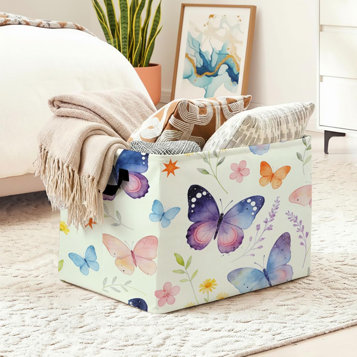 Fancy Butterfly Laundry Hamper 56L Large Laundry Basket with Handles, Foldable Clothes Hamper for Bedroom Bathroom, Decorative Toy Storage Bin, Home Decor Organizer for Blankets, Towels & Toys.