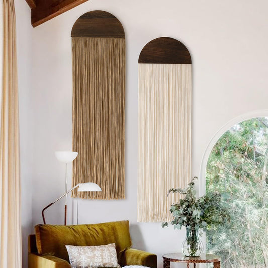 Flber 2 Pcs Macrame Wall Hanging Boho Wall Decor Handmade Macrame Art Tapestry Wedding Macrame Backdrop 13.7" W x 51" L For Living room Bedroom Headboard Decor
