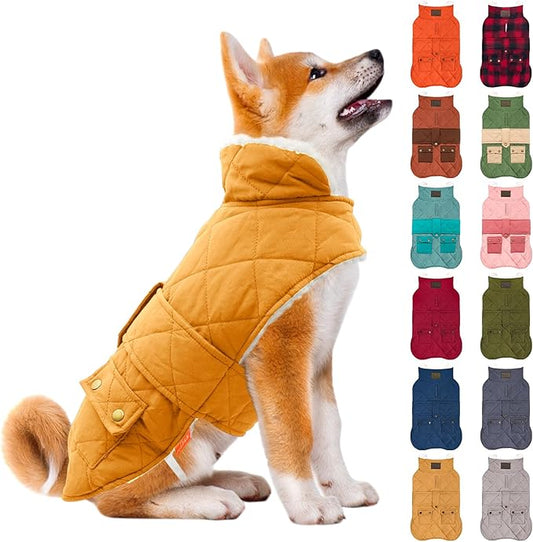 KYEESE Dog Coat Windproof Dog Coats for Small Dogs Waterproof Dogs Jacket with Fleece Lined Warm Pet Winter Puffer Coat with Leash Hole Thick Cat Clothes with Pocket Soft Pet Sweater for Cold Weather
