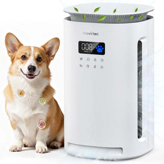 Provirtec Air Purifier for Home Pets, H13 True HEPA Filter, 4-Side Wide Intake, Trap Pet Odor Floating Fur Dander & Allergies, Auto & Pet Mode, Washable Pre-Filter, Ultra Quiet for Bedroom Large Room