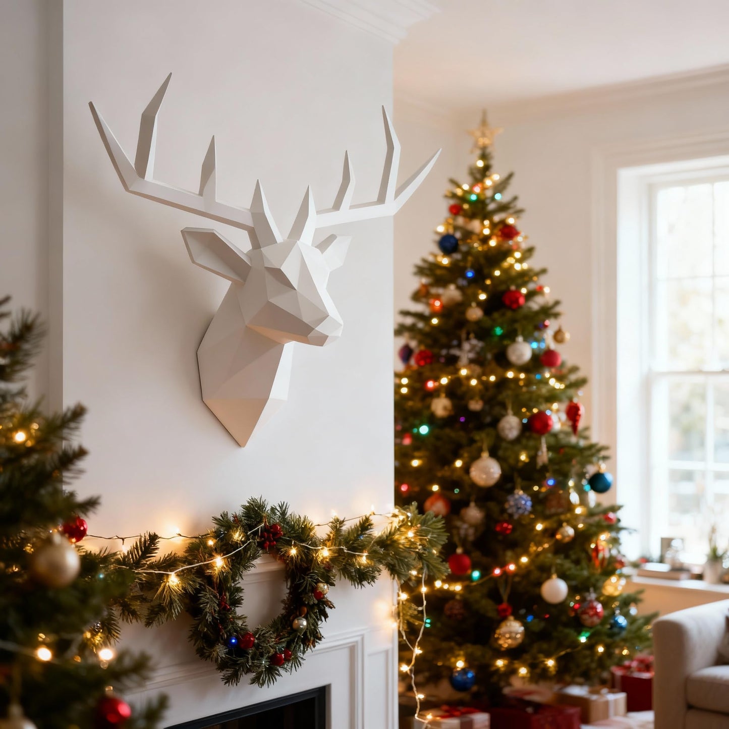 XYQXYQ White Deer Head Wall Sculpture,Modern Art Wall Hanging,3D Wall Decor,Gallery Living Room Resin Animal Head Decoration