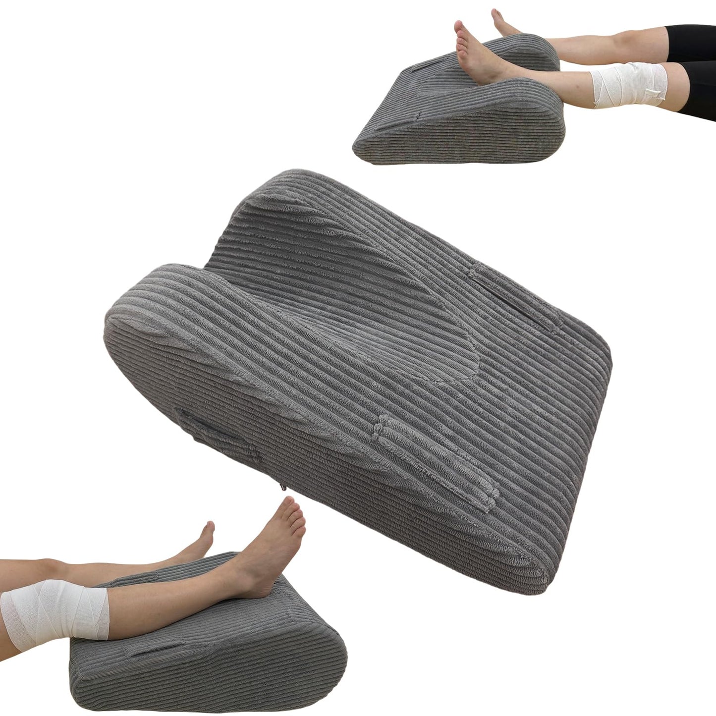 Wellbrance Knee Replacement Recovery Aids, Double-Sided Leg Elevation Pillow for After Surgery, Extension & Elevation Wedge for Knee Hip Ankle Support, Corduroy Leg Support with Handles, Leg Lifter