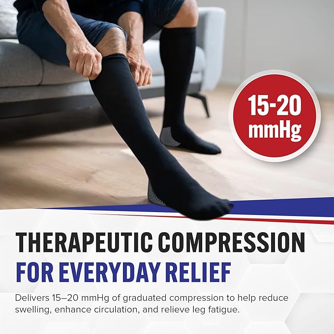 American Hospital Supply – Knee High Compression Socks – 15–20 mmHg, Black, Medium – Lightweight Medical Stockings for Daily Wear – Pack of 3 Pairs