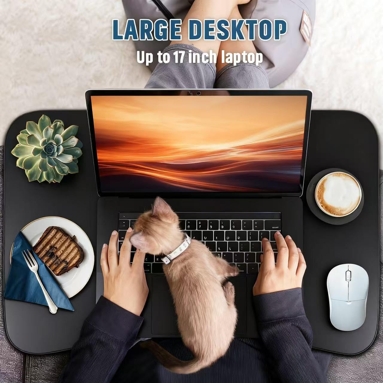 Fayquaze Laptop Bed Table, Portable Foldable Laptop Bed Desk with Storage Drawer and Cup Holder, Lap Desk Lap Stand Tray Table Floor Table Serving Tray for Eating, Reading and Working