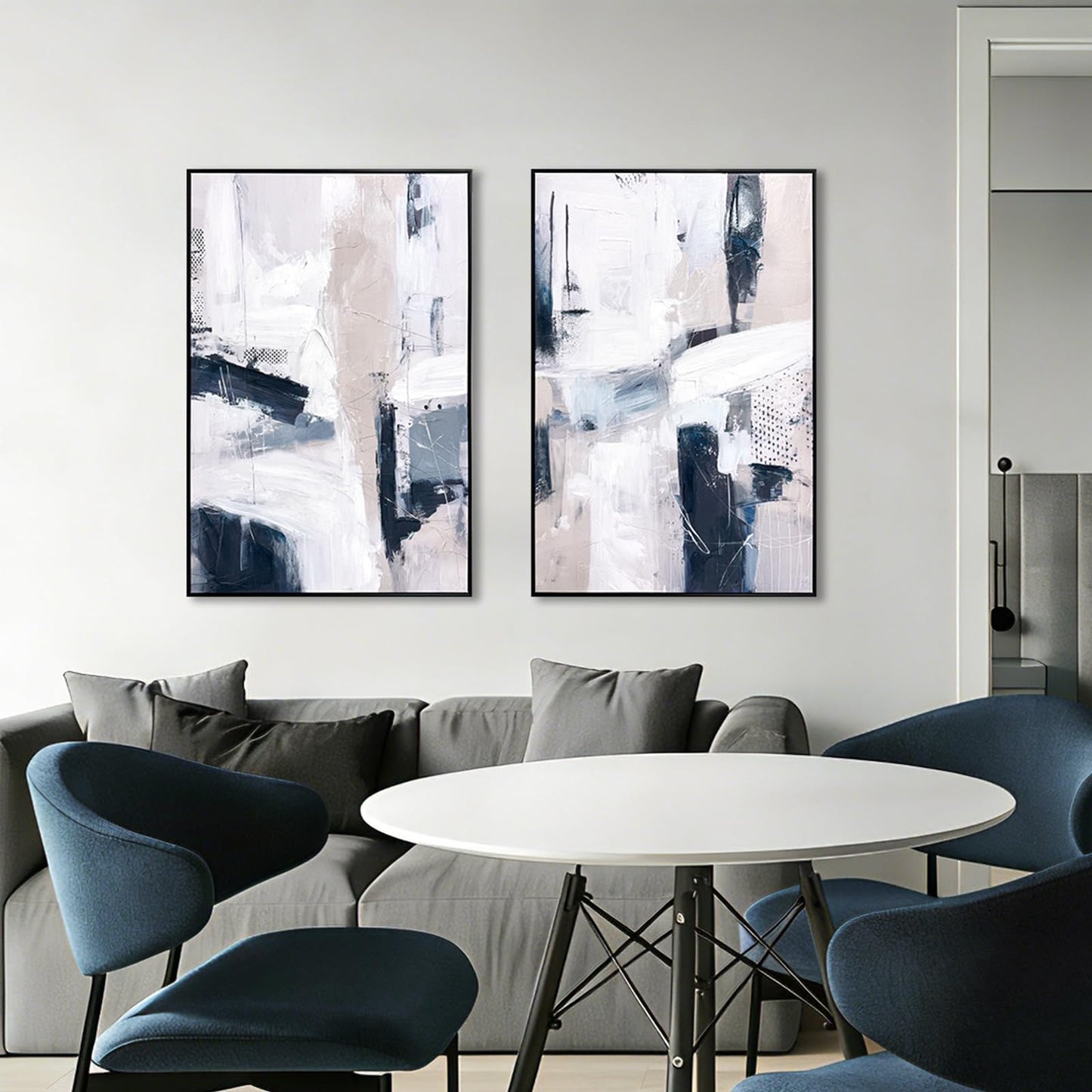 SAFERRYHOME Large Abstract Textured Framed Canvas Wall Art, Minimalist Wall Decor Neutral Painting, Modern Blue White Artwork Print for Home, Office, Living Room, 24"x36"x2