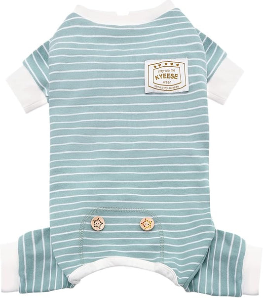 KYEESE Dog Pajamas Soft Striped Pet Jumpsuit Lightweight Doggie Jammies 4 Legs Dog Clothes Stretchable Pajamas Breathable Cozy Outfit Comfortable Onesie Sleepwear for Small Dogs,Green Striped, Large