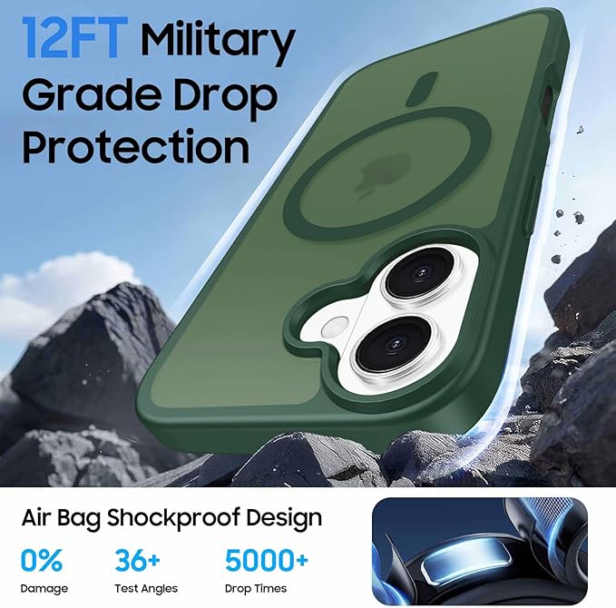 Ntwinro Magnetic for iPhone 16 Case (Compatible with MagSafe) with Detachable Wallet & Card Holder for 3 Cards [RFID Blocking] Military Grade Protective Slim Phone Cover, Green