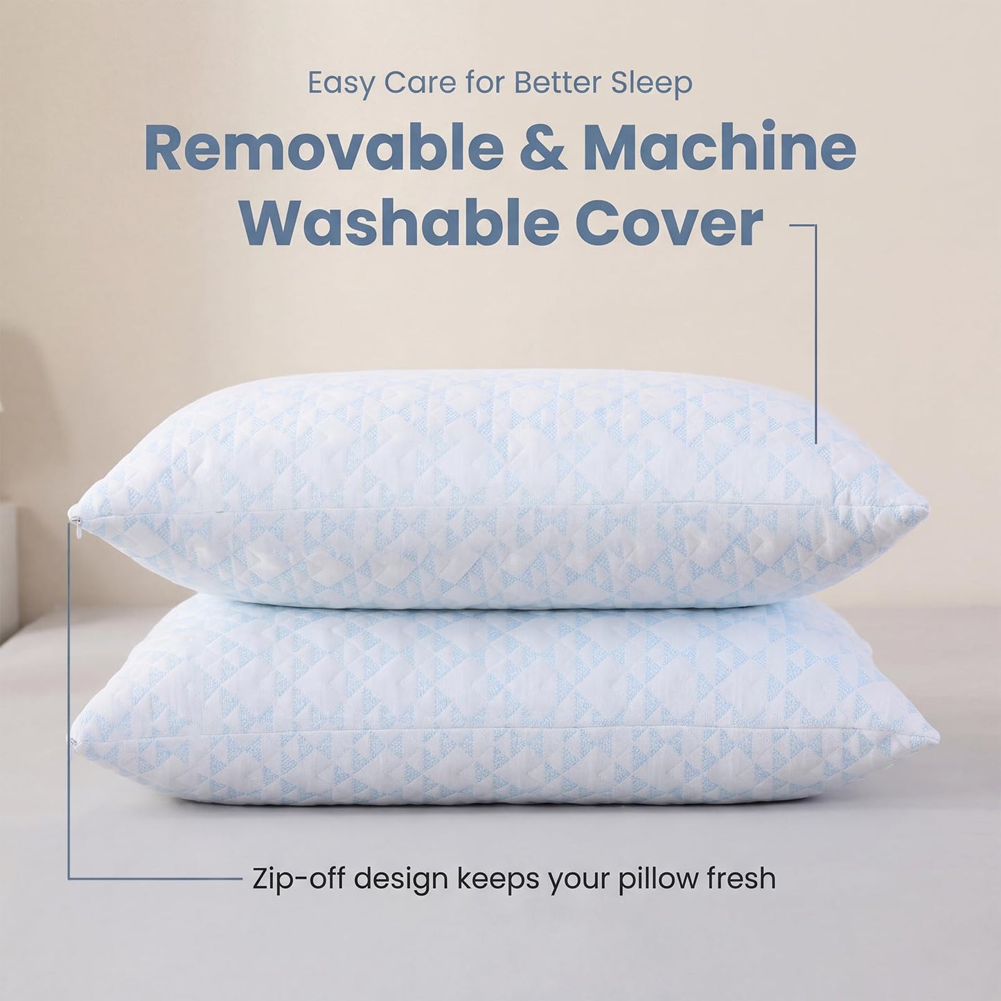 Meoflaw Adjustable Memory Foam Bed Pillows:Queen Size Shredded Foam Pillow Set of 2 for Sleeping with Removable & Washable Pillowcase for Back,Side & Stoamch Sleeper-Medium Firm