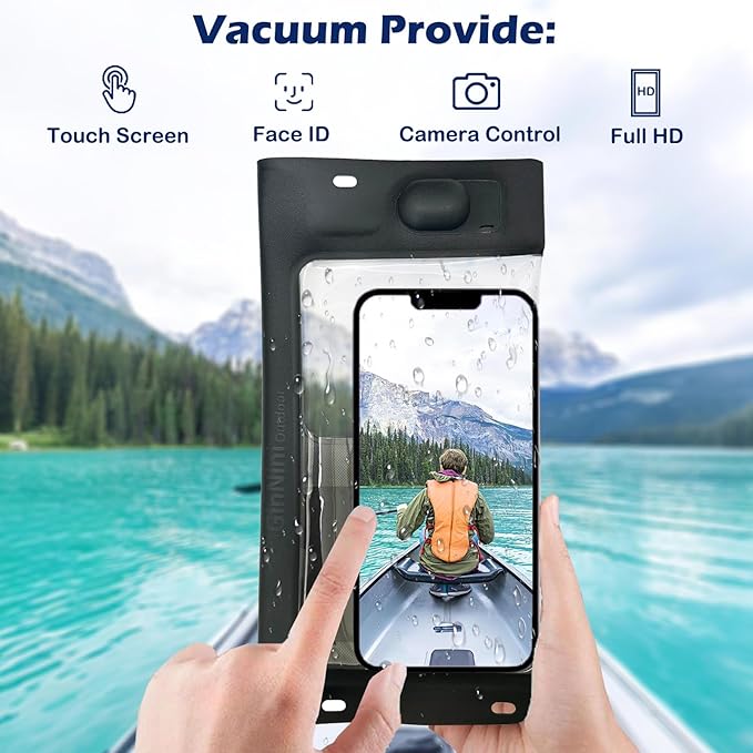 2pack Vacuum Cell Phone Waterproof Phone Pouch iPhone Casemate Waterproof Phone case with Lanyard Small Water Proof Pouch Water Phone Protector Water case Phone case IP68 Max 7” Black