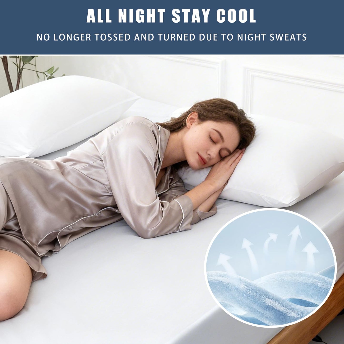 TELUS Cooling Body Pillow Case, Silky Soft Breathable Pillowcase with Envelope Close, Stay Cool All Night Pillow Cover for Hot Sleepers and Night Sweats, 20x54 Inch, White