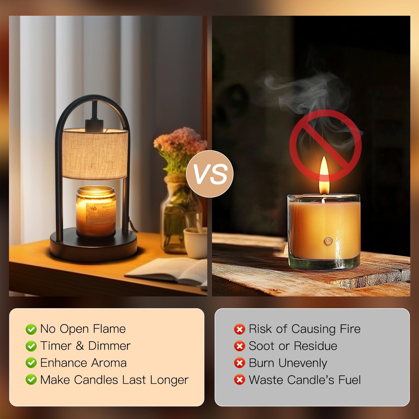 Omnikerlight Candle Warmer Lamp with Timer, Dimmable Candle Lamp Warmer for Jar Candles, Wax Warmer with 2 Bulbs, Birthday Gifts for Women Mom, House Warming Gifts New Home Decor (Single-Bracket)