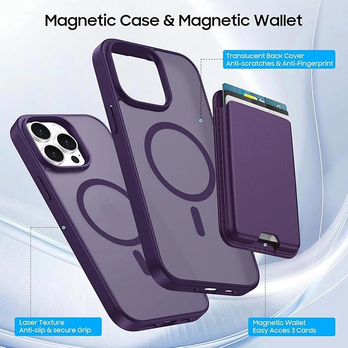 Ntwinro Magnetic for iPhone 14 Pro Max Case (Compatible with MagSafe) with Detachable Wallet & Card Holder for 3 Cards [RFID Blocking] Military Grade Protective Slim Phone Cover, Purple