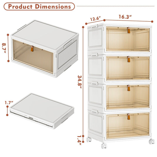 CTSNSLH 4 Tier Plastic Storage Bins with Lid - 28Qt Stackable with Lids for Bedroom, Living Room, Office - Foldable Containers, Household Organization