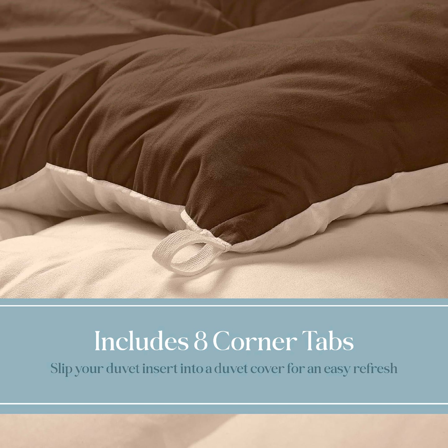 ROYALE LINENS Reversible Comforter - Twin XL Duvet Insert - All Season Soft Quilted Comforters with 8 Corner Tabs - Down Alternative Bedding Comforter - Duvet Insert (Chocolate/Sand, Twin XL 68"x92")