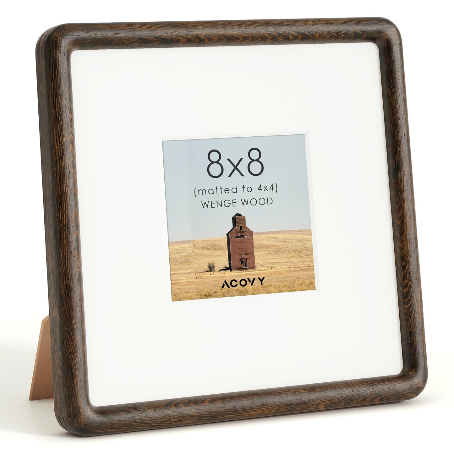 Acovy 8x8 Picture Frame, Natural Solid Walnut Wood Photo Collage Frame with HD Tempered Glass, Rounded Corner Wooden Frame 8 x 8 Matted to 4x4, Gallery Wall Frames for Art, Wall or Tabletop Display