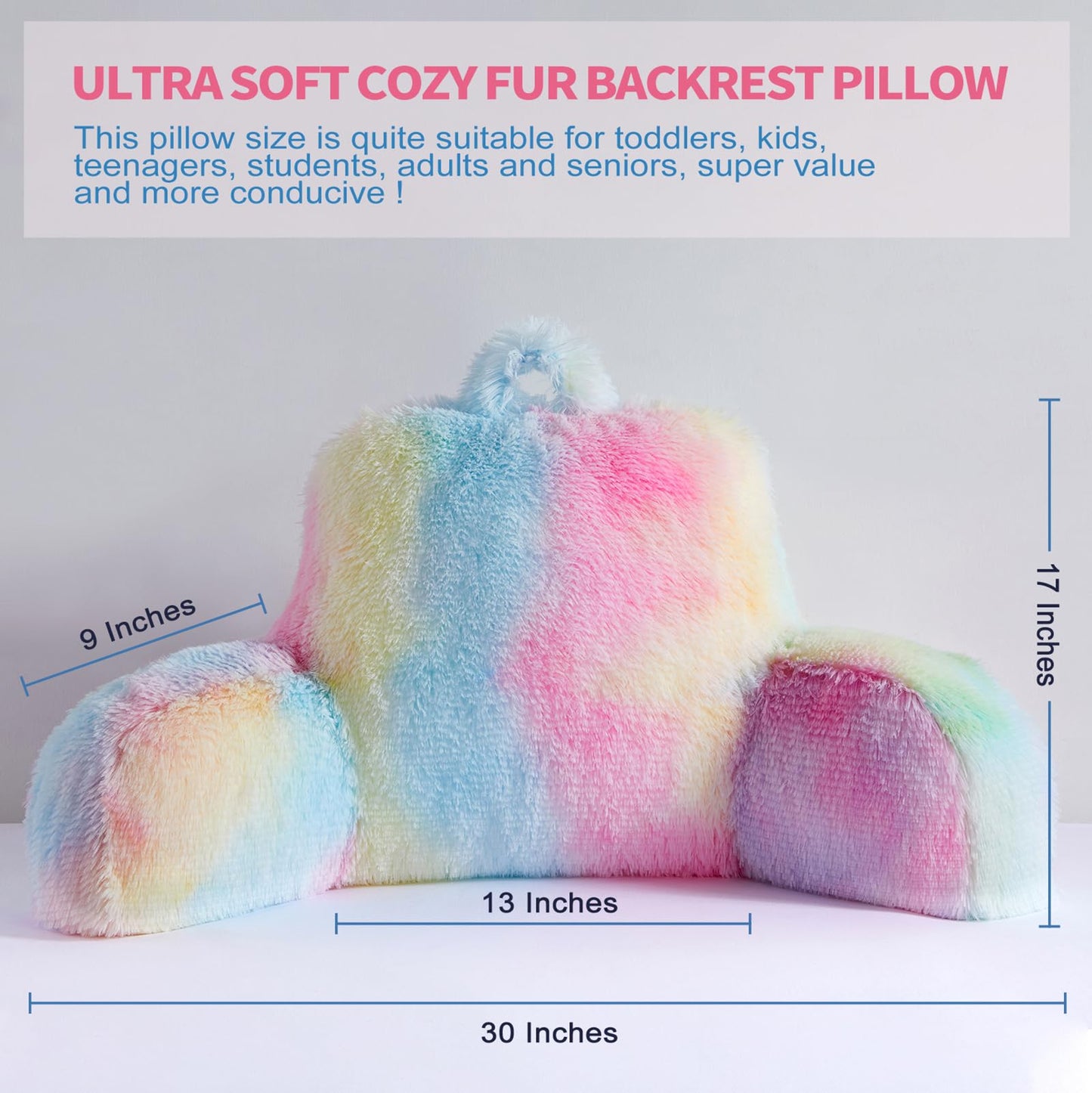 Hobed Life Faux Fur Backrest Pillow for Kids, Teen Reading Pillow with Arms, Fluffy Back Support Pillow for Sitting Up in Bed/Couch, Bed Wedge Pillow for Girls, Reading & Bed Rest Pillows (Pink)