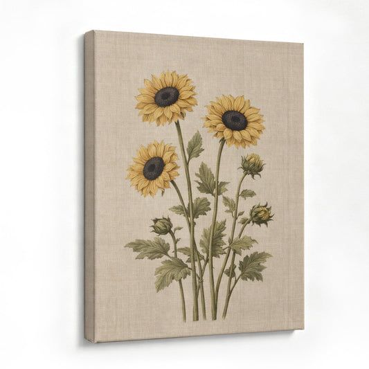 Botanical Bathroom Canvas Wall Decor, Vintage Floral Canvas Prints Sunflower Framed Wall Art, Boho Floral illustration Pictures for Kitchen Office Living Room Decor 16x24 Inch
