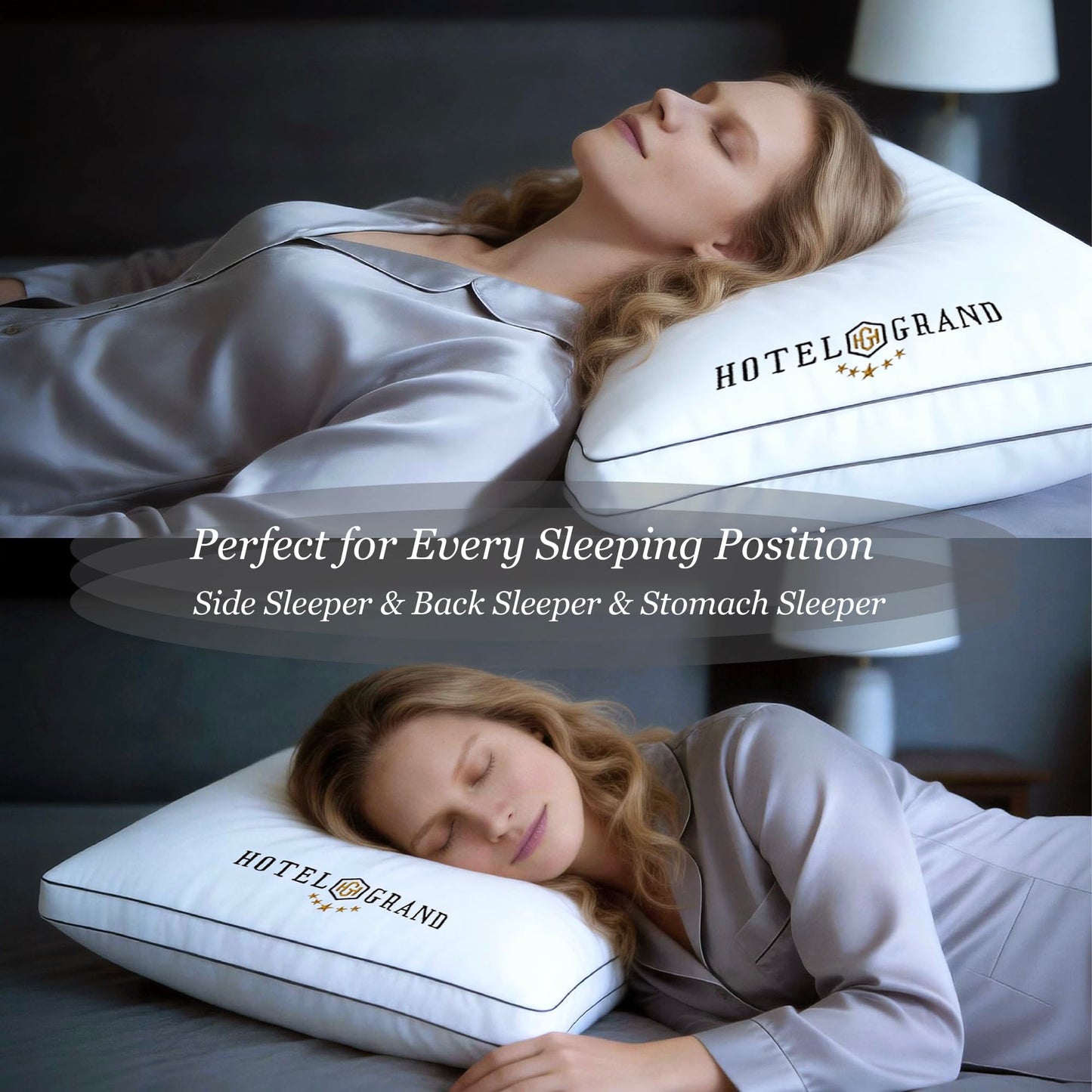 Hotel Grand King Pillows Set of 2, Gusseted Firm Support Down Alternative Pillows for Side, Back or Stomach Sleepers, 400 Thread Count 100% Cotton Cover, 18x36 Inches