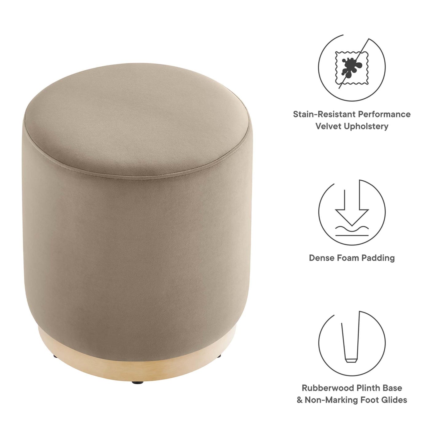 Modway 16" Round Performance Velvet Upholstered Upholstered Ottoman