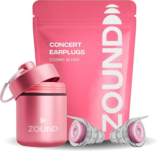 Zound Concert Earplugs Cosmic Blush - Reduces Loud Noise But Does Not Muffle Sound, Hear Music Clearly & Safely at Concerts & Festivals - Reusable, Comfortable Hearing Protection with Case