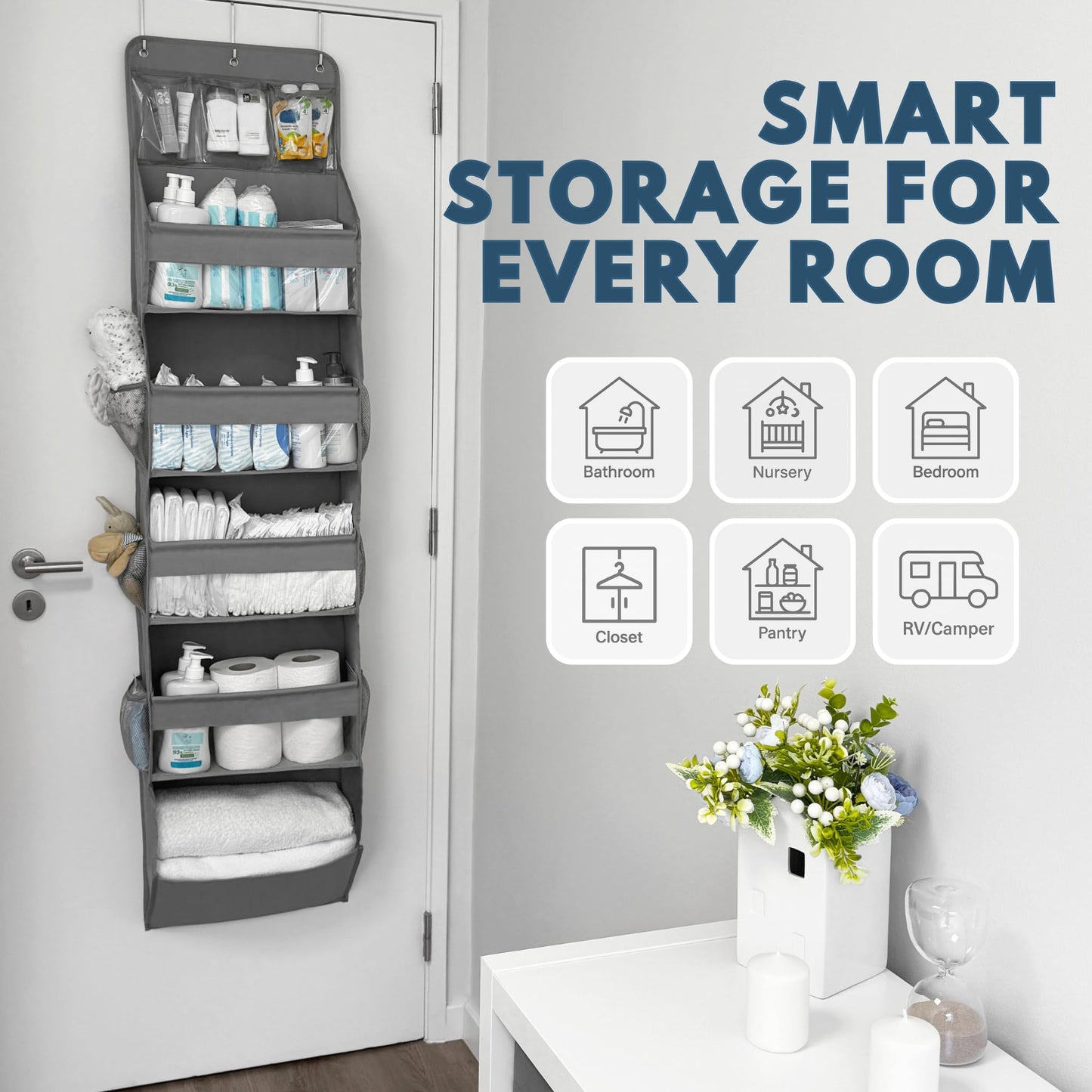Over The Door Organizer with 5 Large Pockets, 5-Tier Hanging Storage