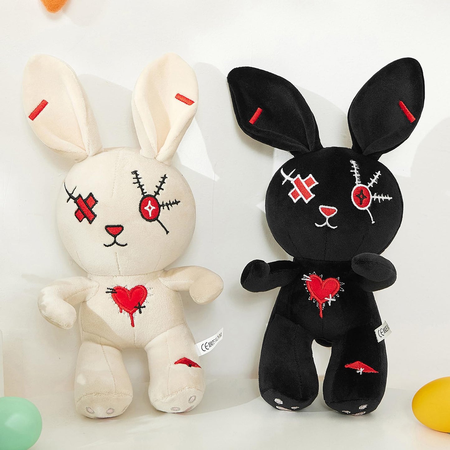 Nuokin Christmas Halloween Bunny Easter Basket Fillers for Kids Gifts Plush Toy Stuffed Rabbit for Boys and Girls Classroom Hunting Egg Decoration (Black)