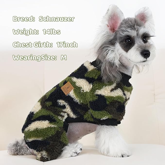 XPUDAC Dog Sweater, Dog Winter Clothes for Small Medium Dogs Girl Boy Fleece Doggy Pajamas for Winter Christmas, Camouflage, Medium