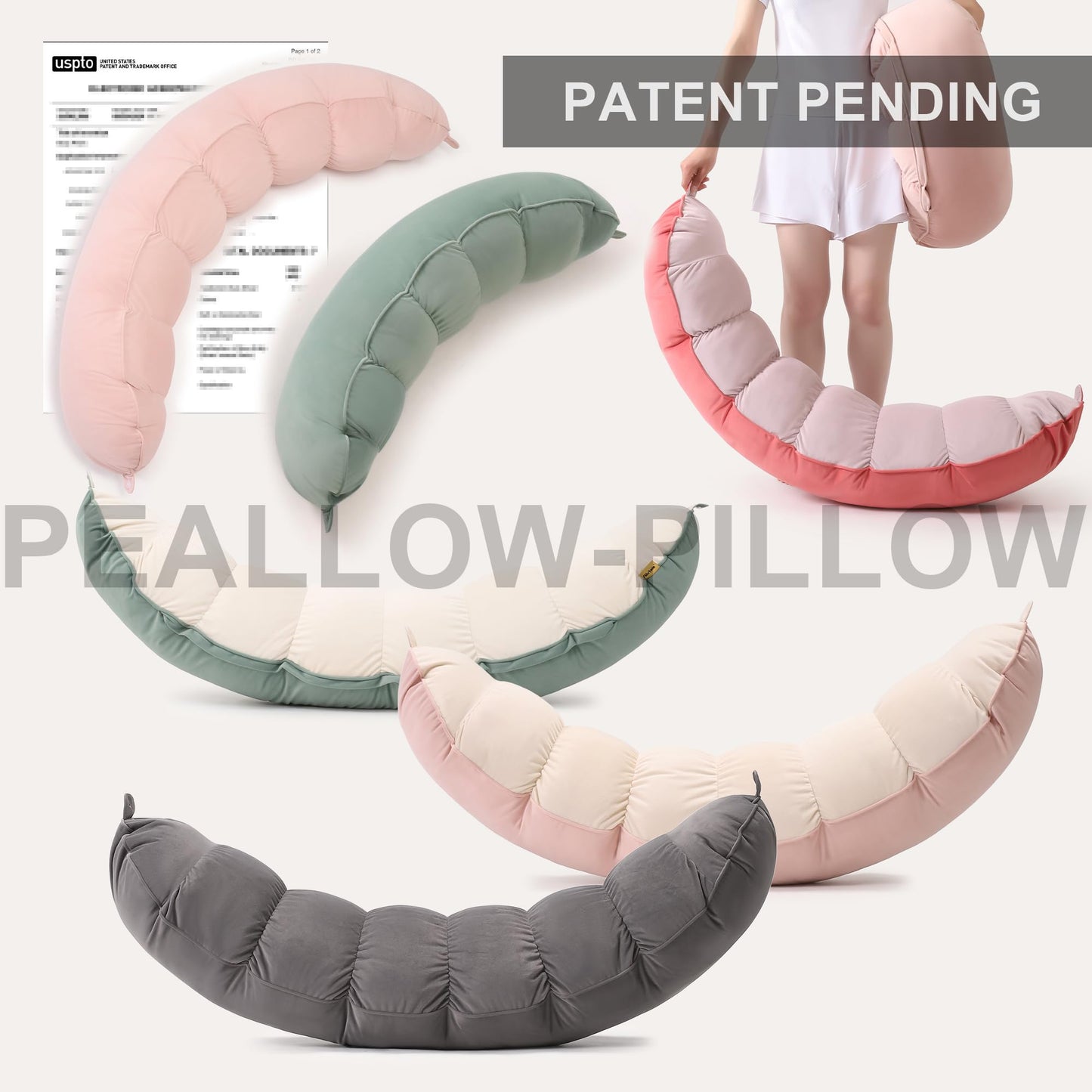 Ailuteie Peallow(Pat. Pend) – Long Round Body Pillow for Adults, Bolster Pillow for Sleeping, Soft and Supportive Pillow for Sleeping & Lumbar Support (Green-White, 29.5")