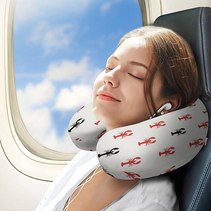 Breathable Travel Pillow Red Lobsters Black Lobster Memory Foam Chin Support, Removable Washable Cover for Airplane Car Office Sleeping