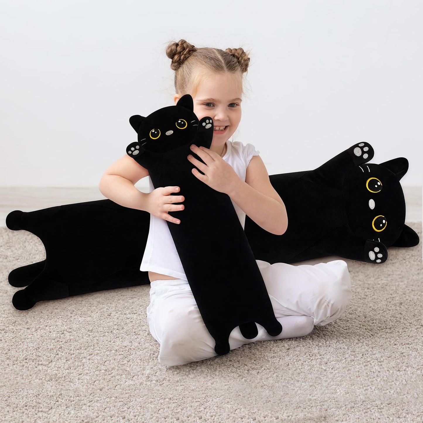 Sprinqdawin Cat Stuffed Animal-20” Black Cat Plush,Cute Plushies Animal Body Pillow,Kawaii Plush Toys Animals Gifts,Soft Animals Sleeping Hugging Pillow Cushion Dolls for Kids Adults Birthday