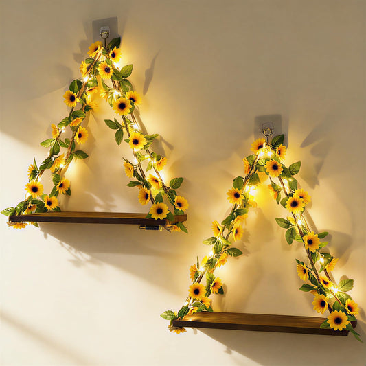 Mprocen 2 Pack Hanging Floating Shelves for Wall, Sunflower Garland Plant Wall Decor Cottage Core Room Decor Aesthetic Trinket Shelf for No Drilling