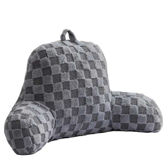 Aimuan Reading Pillow Checkered Bed Rest Wedge Backrest Checkerboard Pillow with Arms Back Support for Sitting Up in Bed Cushion Incline Rest Sleeping Snoring Pillow (Grey,Large)