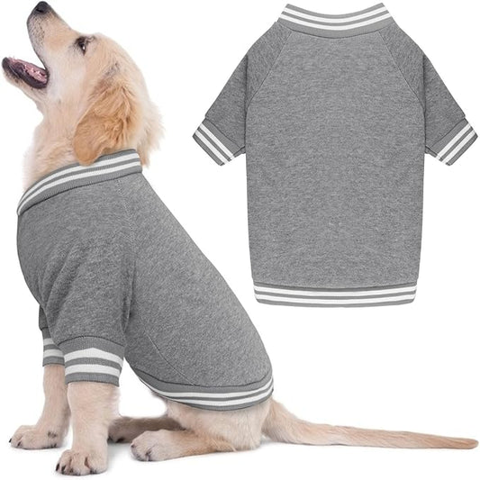 Dog Sweaters for Large Dogs, Brushed Fleece Dog Sweater Baseball Jacket Large Pet Sweater Clothes Soft Warm Boy Girl Pet(Gray-L)