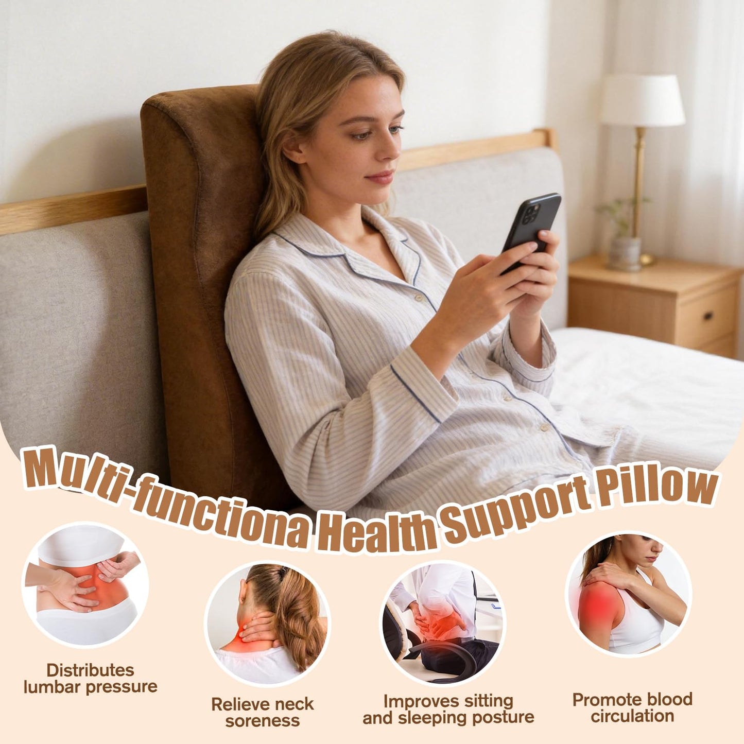 Recliner Neck and Lumbar Support Pillow, 2 in 1 Ergonomic Foam Cushion with Anti-Slip Backing & Adjustable Straps for Chair, Sofa, or Glider