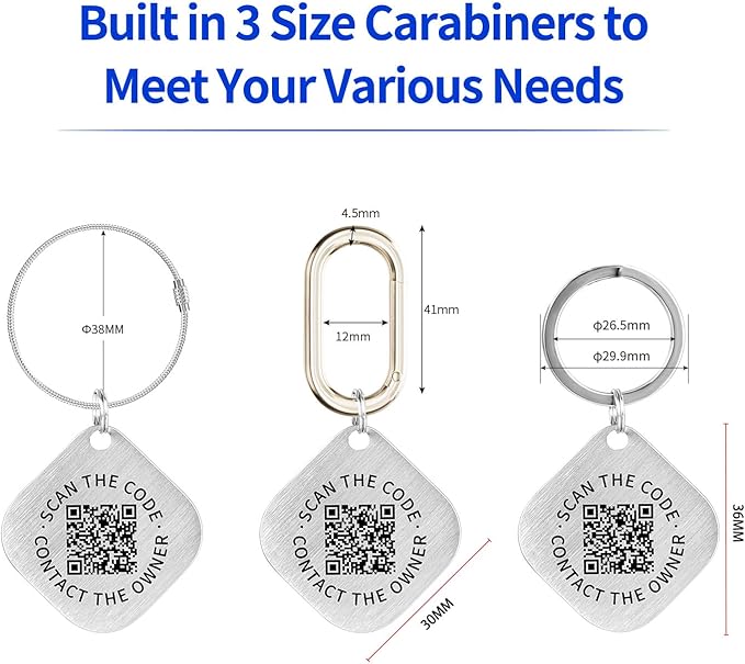 QR Code ID Tags - 4-Pack Smart Locator for Keys, Pets, Luggage – Location Notification on Scan | Ideal for Travel, Collars & Keychains