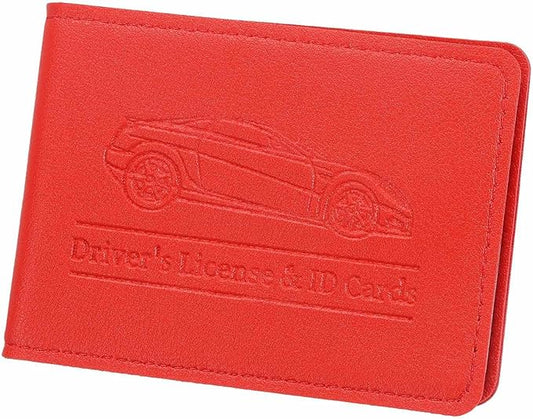HARFINGTON Car Registration and Insurance Holder PU Leather Vehicle Glove Box Organizer Storage Accessories Car ID Holder with 2 Pockets for License ID Card Bank Card Documents, Red