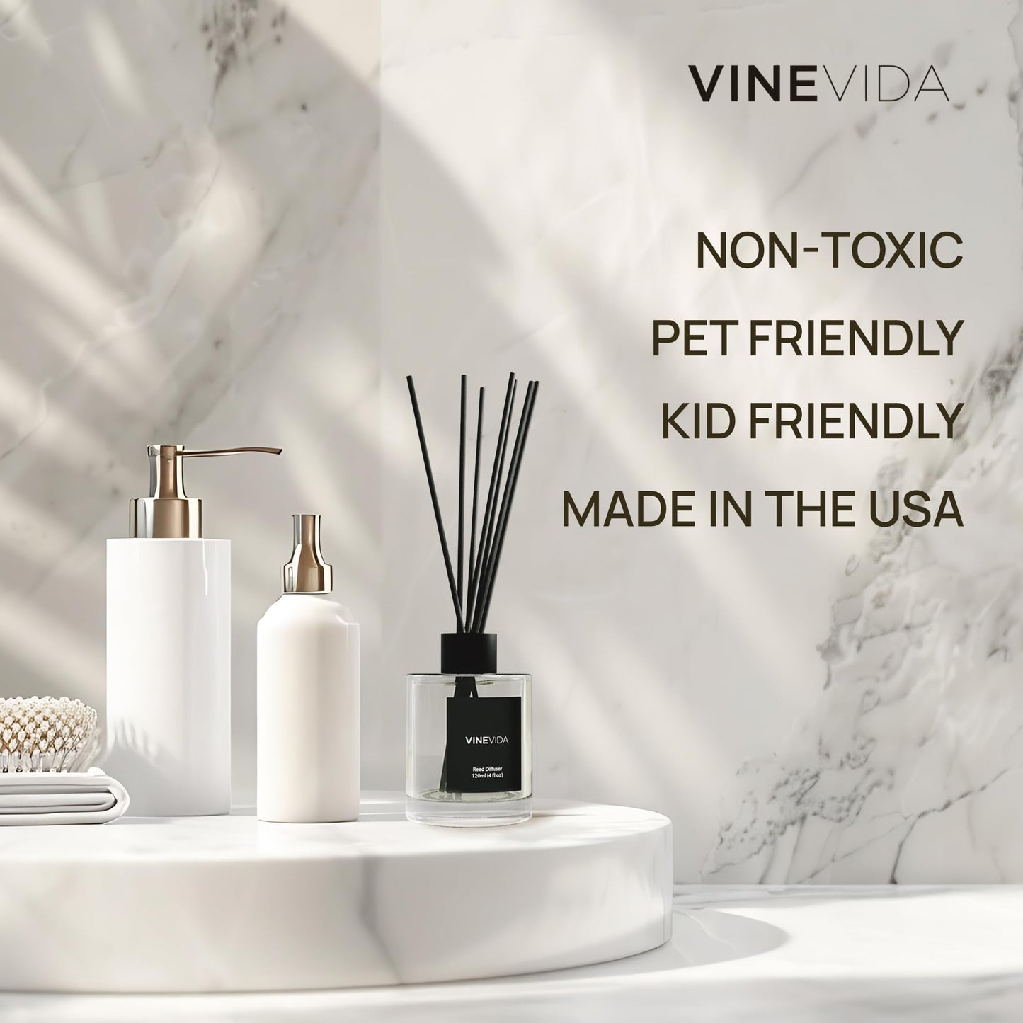 VINEVIDA Reed Diffuser for Home & Bathroom | Long-Lasting Scent Sticks Set | Oil Stick Diffuser | Bathroom Scent - Room Fragrance No. 1304 - Inspired by: Santal