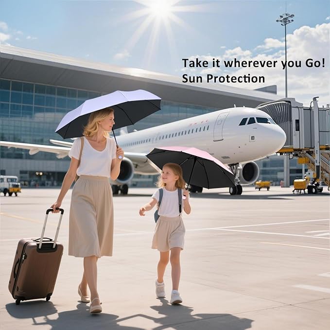 BAODINI Travel Essentials Mini Umbrella for Purse With Case Small Compact UV Sun Protection Lightweight Tiny Pocket Manual Open Close Umbrella for Women Kids and Men Fit Purse Backpack