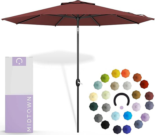 Midtown Umbrellas 10-Year-No-Fade - 10 Ft - UV Proof Cherry Burgundy Polyester Fabric - Umbrella Outdoor Patio, Aluminum Frame Large Patio Umbrella for Garden, Pool & Deck - Black Pole