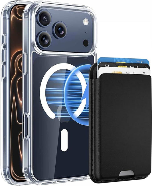 Ntwinro Magnetic for iPhone 17 Pro Max Clear Case (Compatible with MagSafe) with Black Detachable Wallet & Card Holder for 3 Cards [RFID Blocking] Military Grade Protective Slim Phone Cover