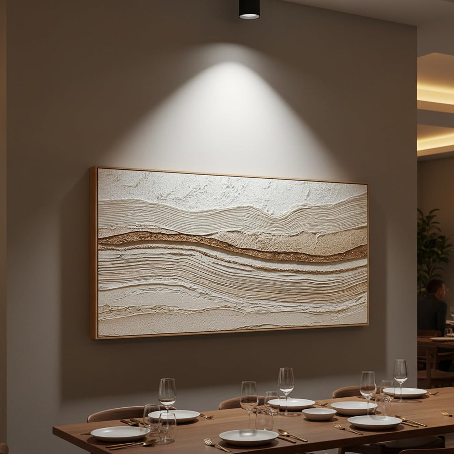 Sorbrozo 3D Abstract Textured Wall Art 24x48 Inch Framed Neutral Beige and Gold Wavy Landscape Canvas Print Modern Decor for Living Room Bedroom & Office