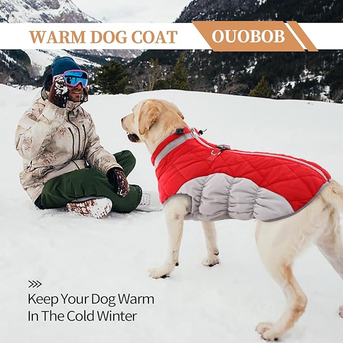 OUOBOB Small Dog Coat,Dog Jackets for Small Dogs,Warm Winter Jacket, Puppy Coat with Harness Built in,Waterproof Dogs Jacket,Puppy Cold Weather Coats,Pet Winter Clothes Snowsuit Shih Tzu Bichon,Red