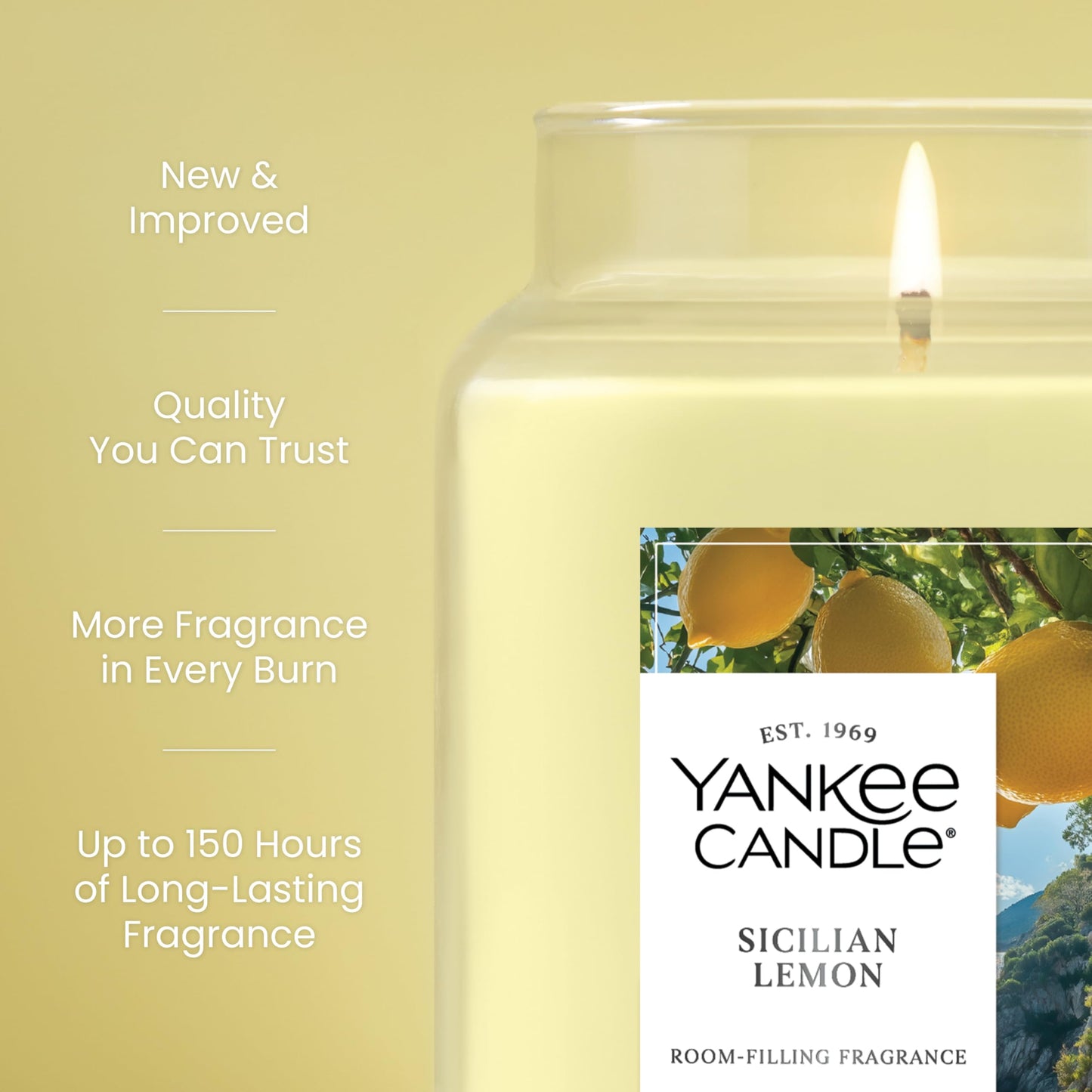 Yankee Candle Sicilian Lemon Scented Candle, 22oz Large Jar with up to 150 Hour Burn Time, Giftable