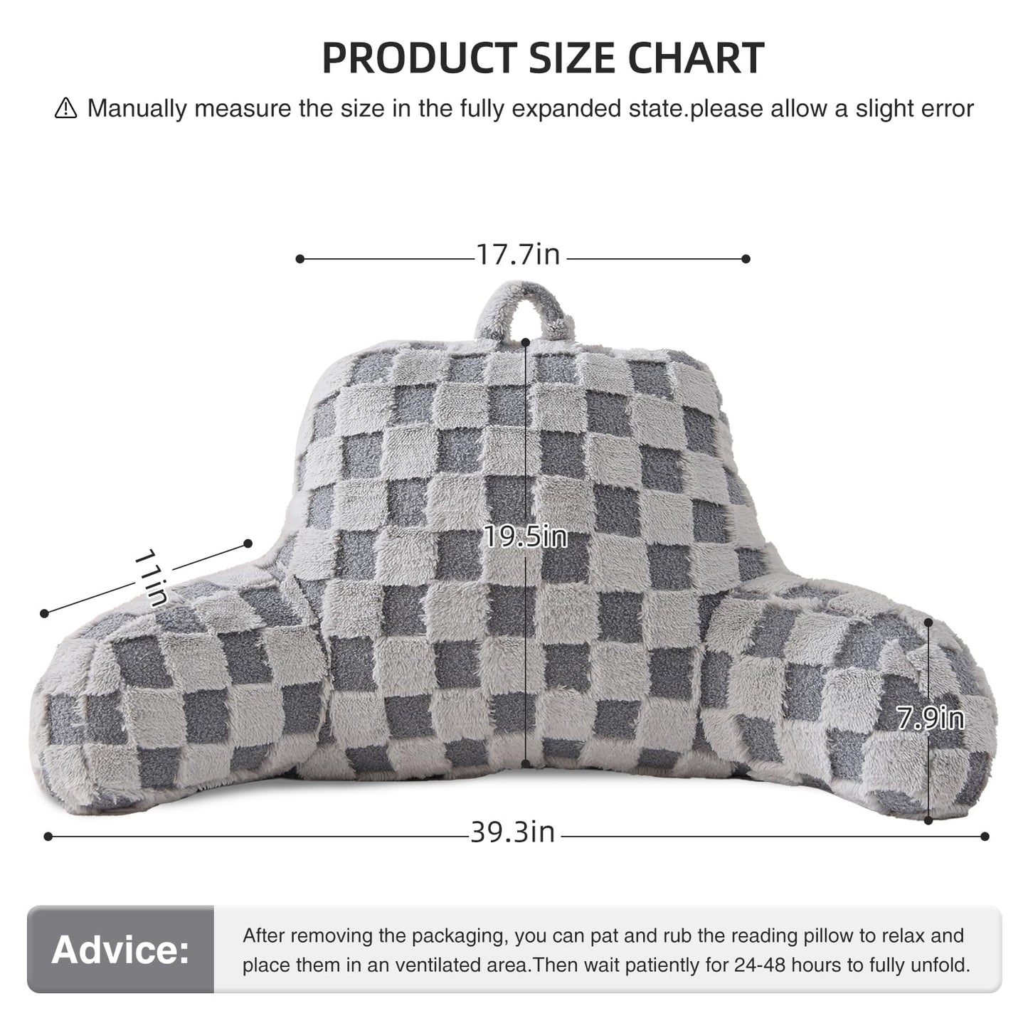 Aimuan Reading Pillow Checkered Bed Rest Wedge Backrest Checkerboard Pillow with Arms Back Support for Sitting Up in Bed Cushion Incline Rest Sleeping Snoring Pillow (Grey,Large)